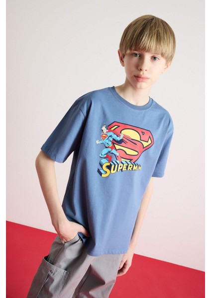 Erkek Çocuk Superman Bisiklet Yaka Kısa Kollu Tişört E3102A825SM