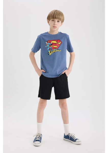 Erkek Çocuk Superman Bisiklet Yaka Kısa Kollu Tişört E3102A825SM