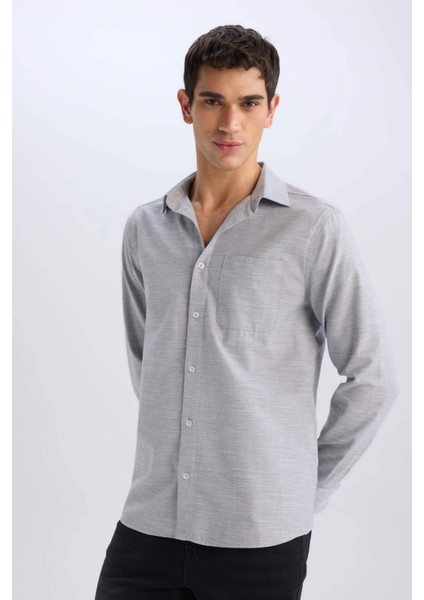 Modern Fit Polo Yaka Basic Düz Uzun Kollu Gömlek E5045AX25SM