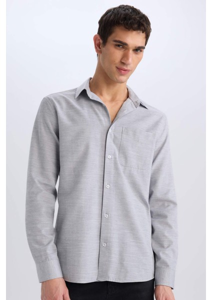 Modern Fit Polo Yaka Basic Düz Uzun Kollu Gömlek E5045AX25SM