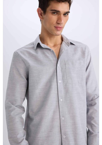 Modern Fit Polo Yaka Basic Düz Uzun Kollu Gömlek E5045AX25SM