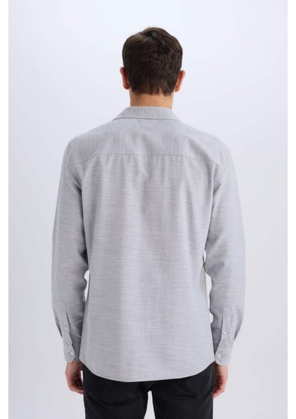 Modern Fit Polo Yaka Basic Düz Uzun Kollu Gömlek E5045AX25SM