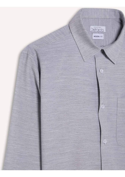 Modern Fit Polo Yaka Basic Düz Uzun Kollu Gömlek E5045AX25SM