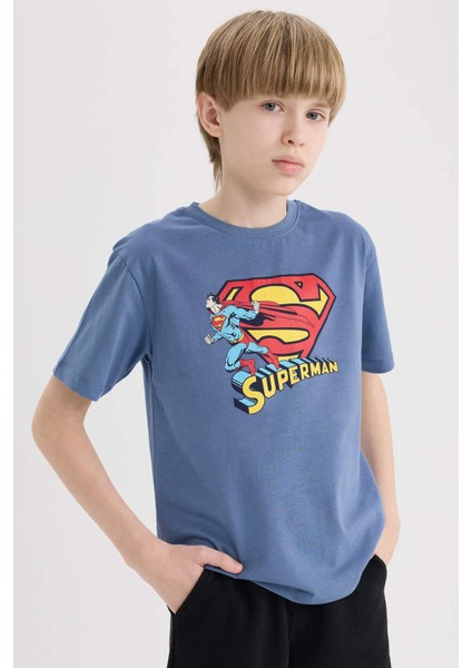 Erkek Çocuk Superman Bisiklet Yaka Kısa Kollu Tişört E3102A825SM