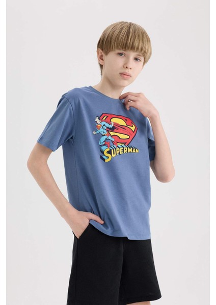 Erkek Çocuk Superman Bisiklet Yaka Kısa Kollu Tişört E3102A825SM