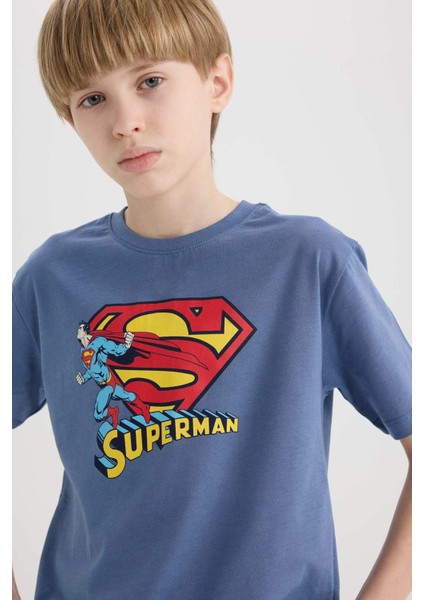 Erkek Çocuk Superman Bisiklet Yaka Kısa Kollu Tişört E3102A825SM