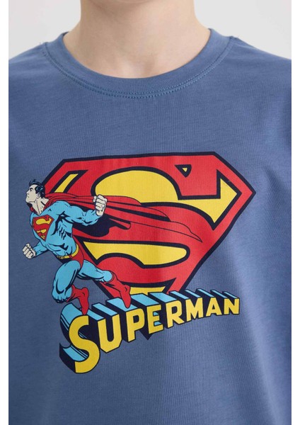 Erkek Çocuk Superman Bisiklet Yaka Kısa Kollu Tişört E3102A825SM