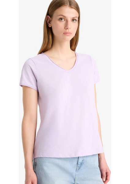 Regular Fit V Yaka Basic Düz Kısa Kollu Tişört K1507AZ25SM