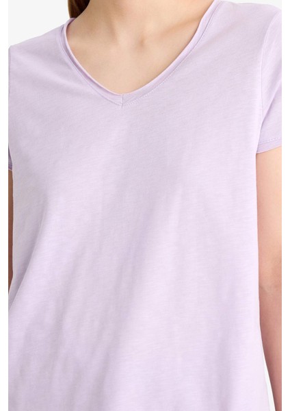 Regular Fit V Yaka Basic Düz Kısa Kollu Tişört K1507AZ25SM