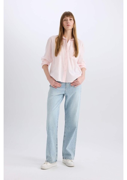 Oversize Geniş Kalıp Tek Cepli Uzun Kollu Gömlek E4349AX25SP