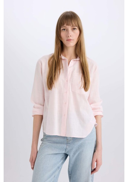 Oversize Geniş Kalıp Tek Cepli Uzun Kollu Gömlek E4349AX25SP