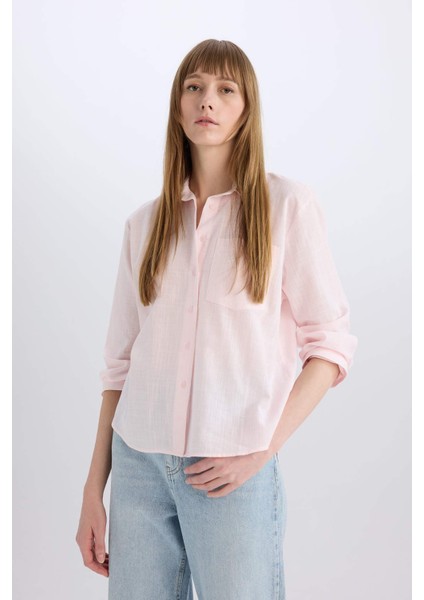 Oversize Geniş Kalıp Tek Cepli Uzun Kollu Gömlek E4349AX25SP