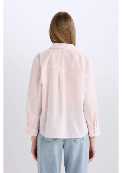 Oversize Geniş Kalıp Tek Cepli Uzun Kollu Gömlek E4349AX25SP