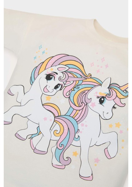 Kız Bebek 2'li Takım Unicorn Baskılı Uzun Kollu Tişört İspanyol Paça Tayt E5558A525SP