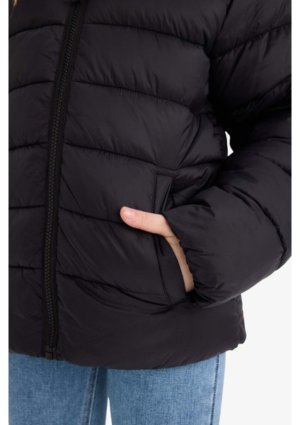 Kız Çocuk Su Geçirmez Kapüşonlu Fermuarlı Şişme Mont E5406A825AU