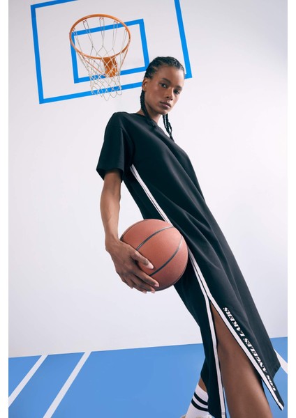 Fit NBA Los Angeles Lakers Oversize Geniş Kalıp Kısa Kollu Pike Midi Elbise B9962AX25SM