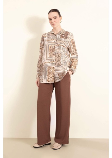 Regular Fit Cepli Krep Geniş Paça Palazzo Pantolon E5759AX25SP