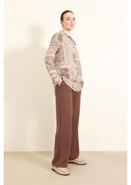 Regular Fit Cepli Krep Geniş Paça Palazzo Pantolon E5759AX25SP