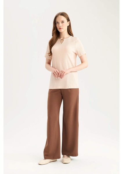 Regular Fit Cepli Krep Geniş Paça Palazzo Pantolon E5759AX25SP