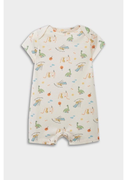 Erkek Bebek Yenidoğan Desenli Penye 2'li Kısa Kollu Tulum E4015A525SM