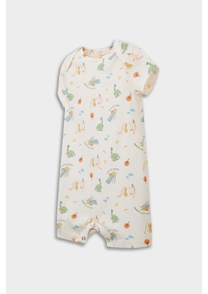 Erkek Bebek Yenidoğan Desenli Penye 2'li Kısa Kollu Tulum E4015A525SM