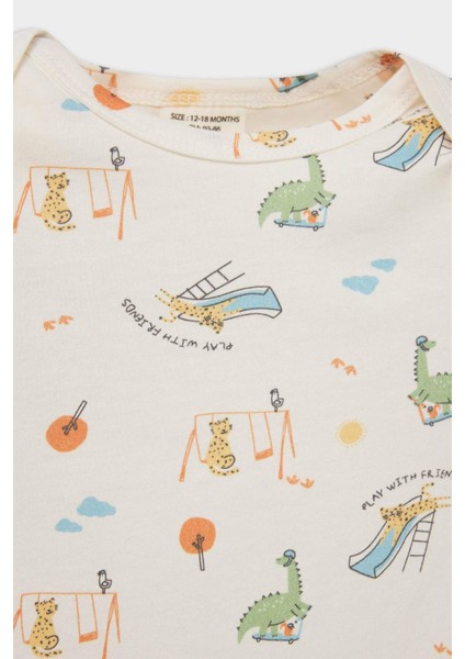 Erkek Bebek Yenidoğan Desenli Penye 2'li Kısa Kollu Tulum E4015A525SM