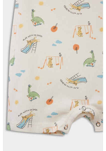 Erkek Bebek Yenidoğan Desenli Penye 2'li Kısa Kollu Tulum E4015A525SM