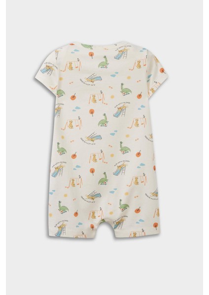 Erkek Bebek Yenidoğan Desenli Penye 2'li Kısa Kollu Tulum E4015A525SM