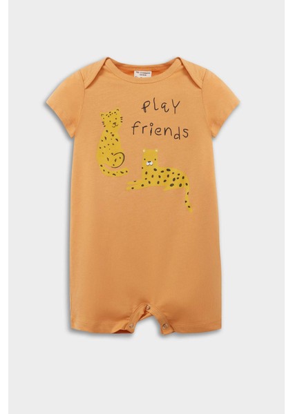 Erkek Bebek Yenidoğan Desenli Penye 2'li Kısa Kollu Tulum E4015A525SM