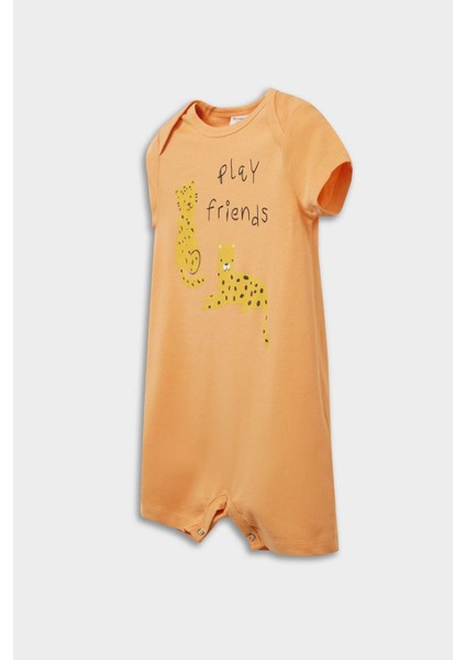 Erkek Bebek Yenidoğan Desenli Penye 2'li Kısa Kollu Tulum E4015A525SM