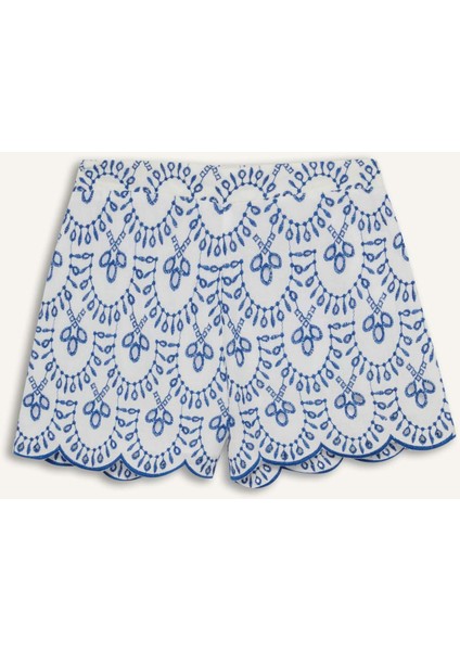 Desenli Nakışlı Brode Plaj Şortu-Fall in Love C6173AX25SM