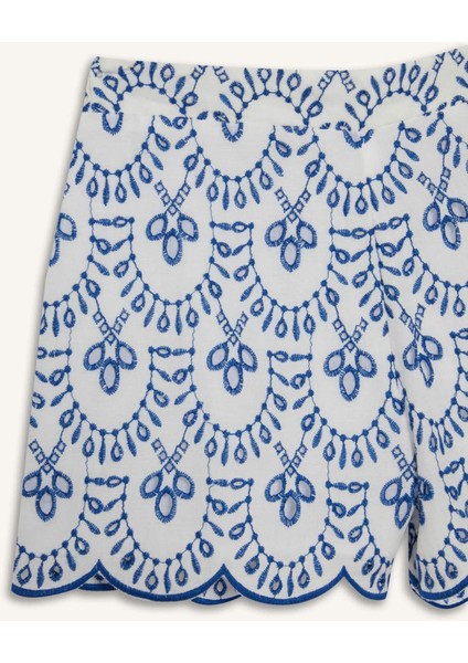 Desenli Nakışlı Brode Plaj Şortu-Fall in Love C6173AX25SM