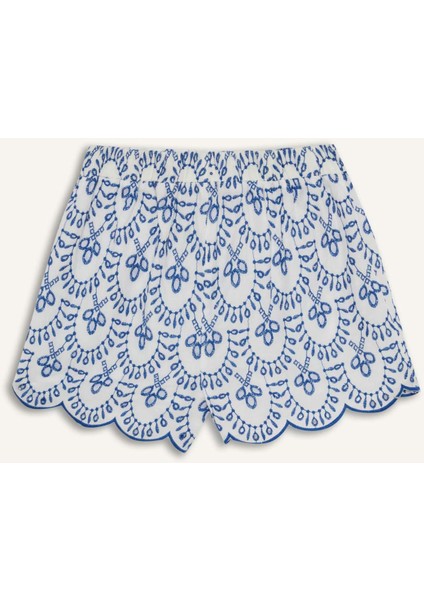 Desenli Nakışlı Brode Plaj Şortu-Fall in Love C6173AX25SM