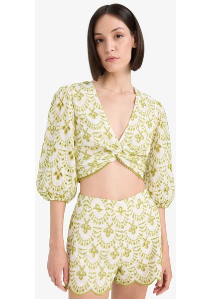 Desenli Nakışlı Brode Plaj Üstü-Fall in Love C6172AX25SM