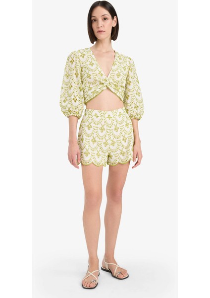 Desenli Nakışlı Brode Plaj Üstü-Fall in Love C6172AX25SM