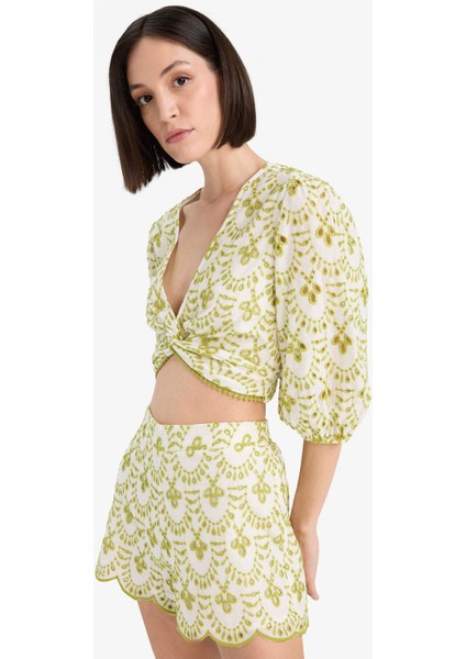 Desenli Nakışlı Brode Plaj Üstü-Fall in Love C6172AX25SM