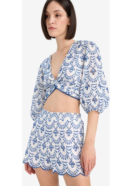 Desenli Nakışlı Brode Plaj Üstü-Fall in Love C6172AX25SM