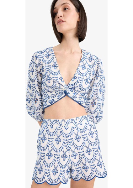 Desenli Nakışlı Brode Plaj Üstü-Fall in Love C6172AX25SM