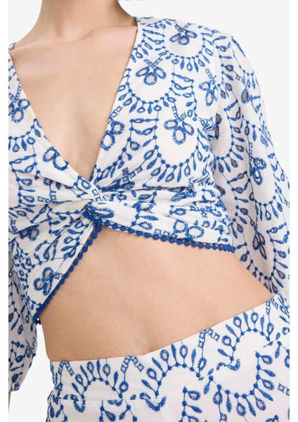 Desenli Nakışlı Brode Plaj Üstü-Fall in Love C6172AX25SM