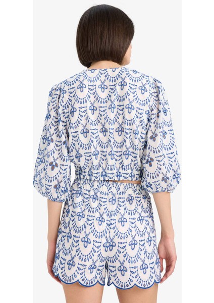 Desenli Nakışlı Brode Plaj Üstü-Fall in Love C6172AX25SM