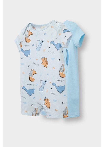 Erkek Bebek Yenidoğan Dinozor Baskılı Penye Kısa Kollu 2'li Tulum E4013A525SM