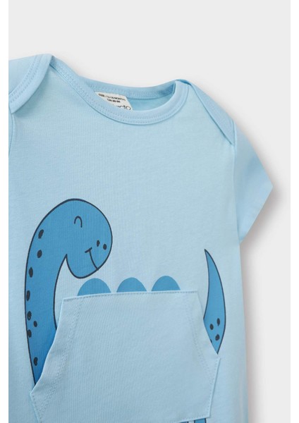 Erkek Bebek Yenidoğan Dinozor Baskılı Penye Kısa Kollu 2'li Tulum E4013A525SM