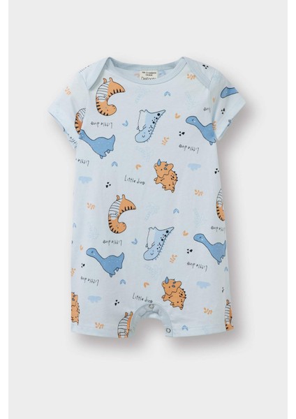 Erkek Bebek Yenidoğan Dinozor Baskılı Penye Kısa Kollu 2'li Tulum E4013A525SM