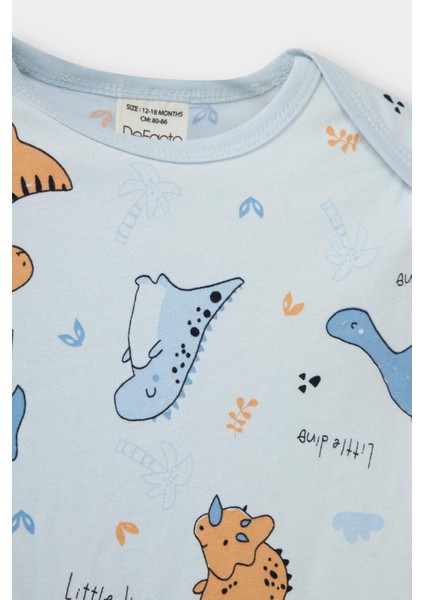 Erkek Bebek Yenidoğan Dinozor Baskılı Penye Kısa Kollu 2'li Tulum E4013A525SM