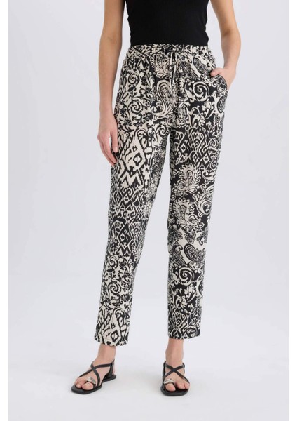 Desenli Viskon Harem Pantolon Cepli Beli Lastikli Yüksek Bel I3709AZ25SM