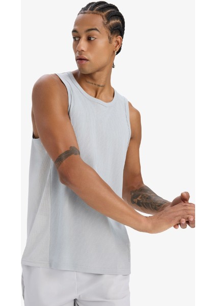 Fit Hızlı Kuruyan Esnek Kumaş Slim Fit Dar Kesim Bisiklet Yaka Sporcu Atlet E2434AX25SM