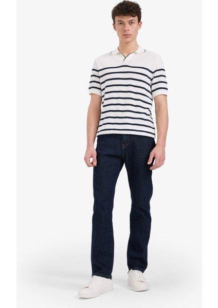 %100 Pamuk Standart Fit Polo Yaka Kısa Kollu Çizgili Tişört E5861AX25SP