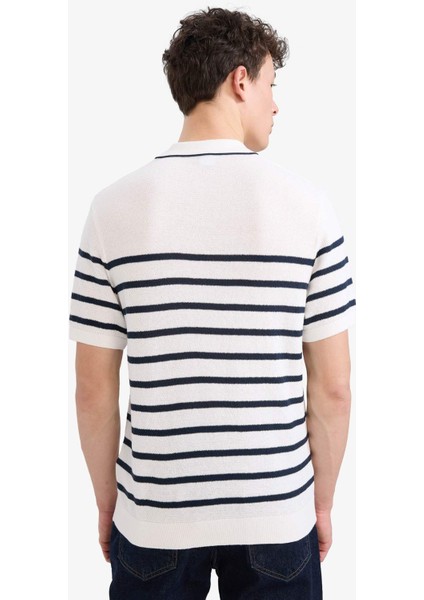 %100 Pamuk Standart Fit Polo Yaka Kısa Kollu Çizgili Tişört E5861AX25SP