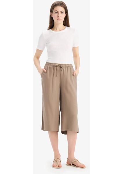 Yüksek Bel Beli Lastikli Bağcıklı Belmando Kapri I6798AZ25SM