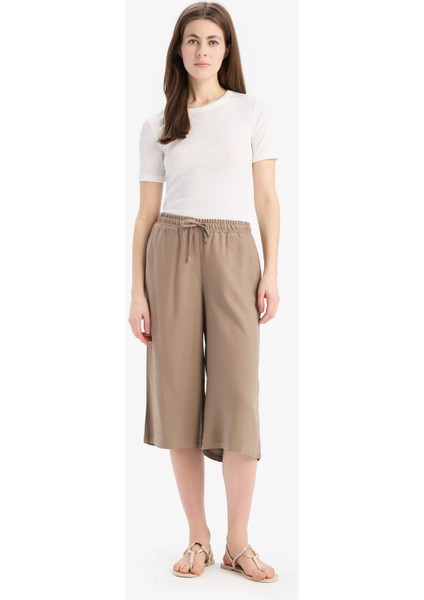 Yüksek Bel Beli Lastikli Bağcıklı Belmando Kapri I6798AZ25SM